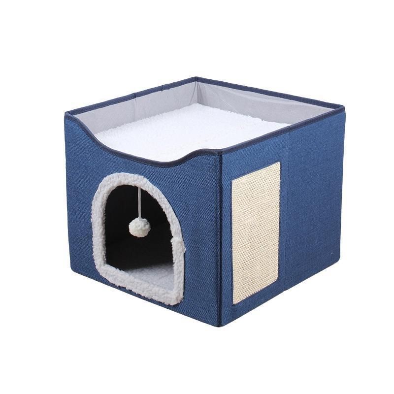 Foldable Pet Cat Calming Bed Hideaway Interactive House Nest