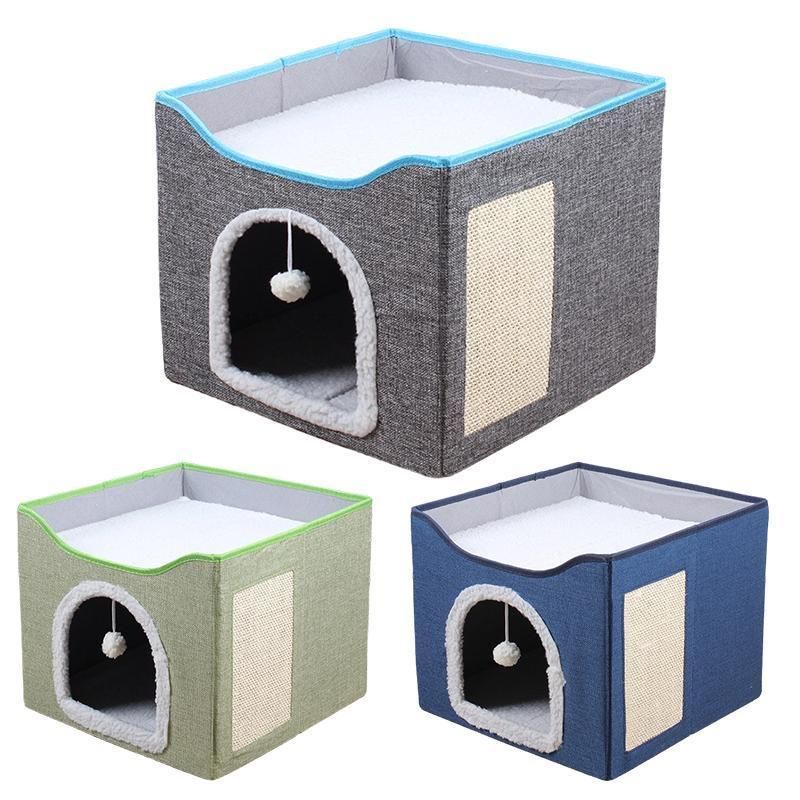 Foldable Pet Cat Calming Bed Hideaway Interactive House Nest