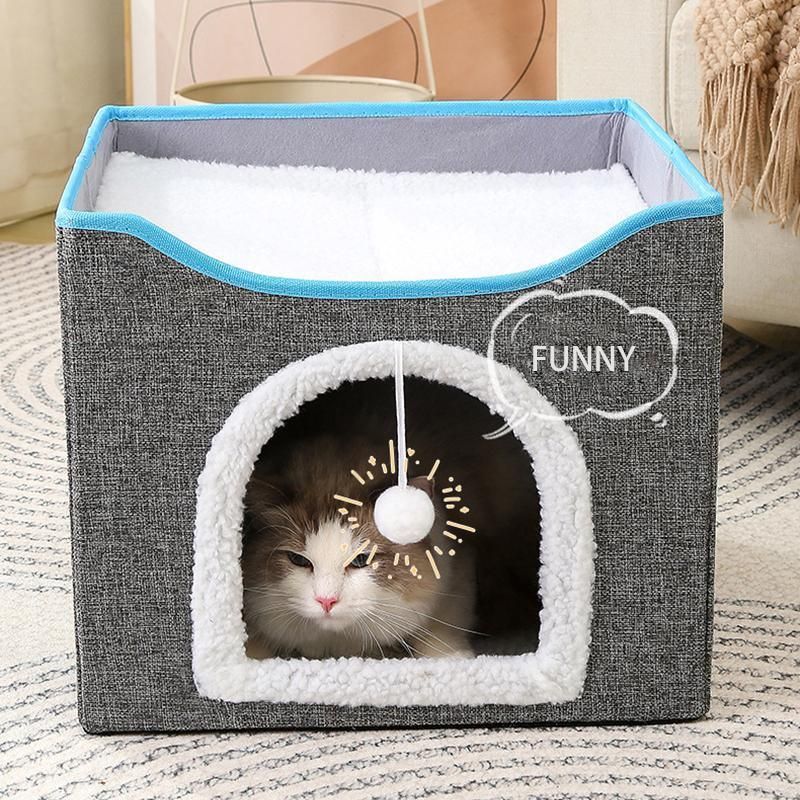 Foldable Pet Cat Calming Bed Hideaway Interactive House Nest