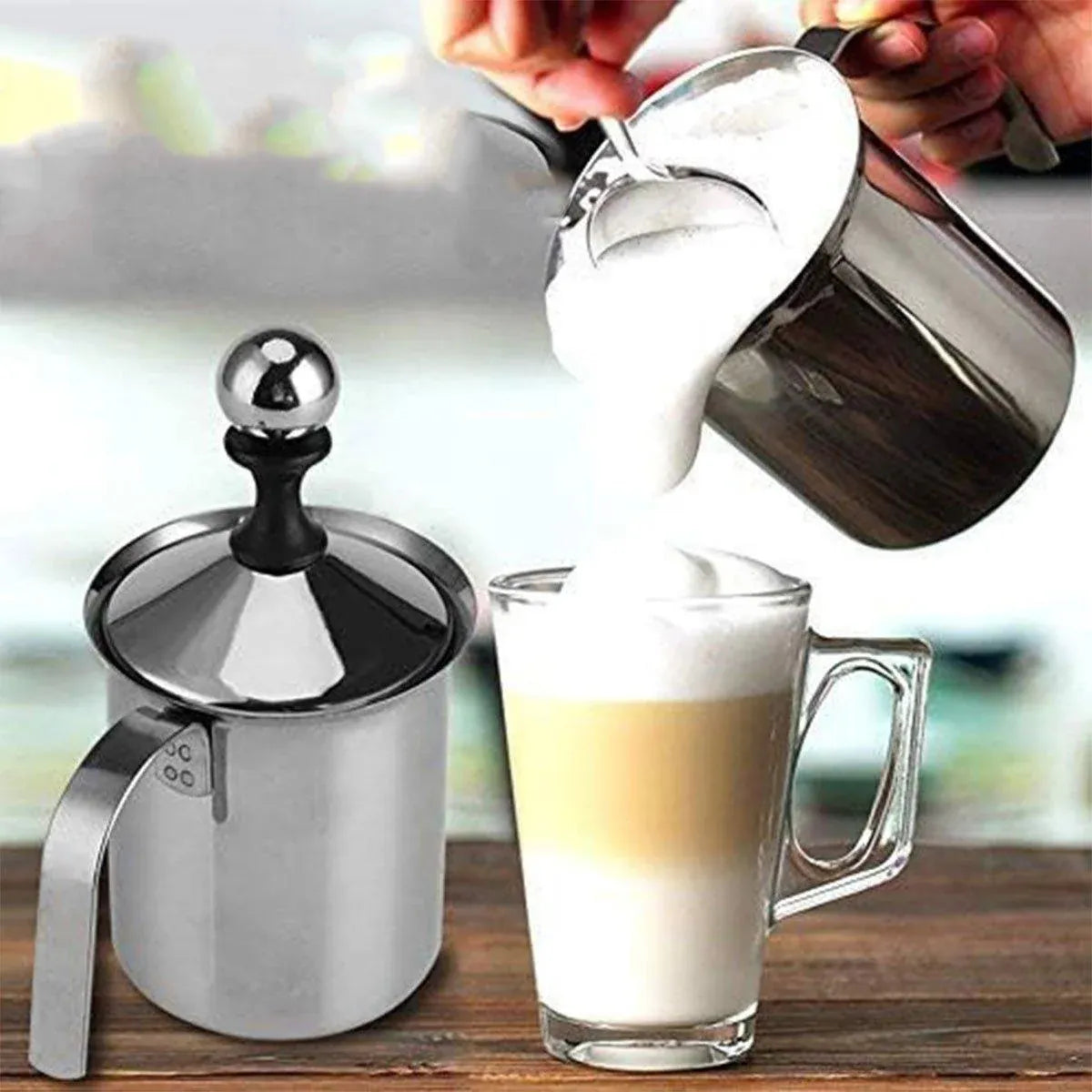 Stainless Steel Manual Milk Frother Pitcher, 400 ml