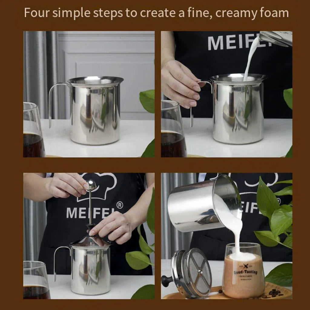 Stainless Steel Manual Milk Frother Pitcher, 400 ml