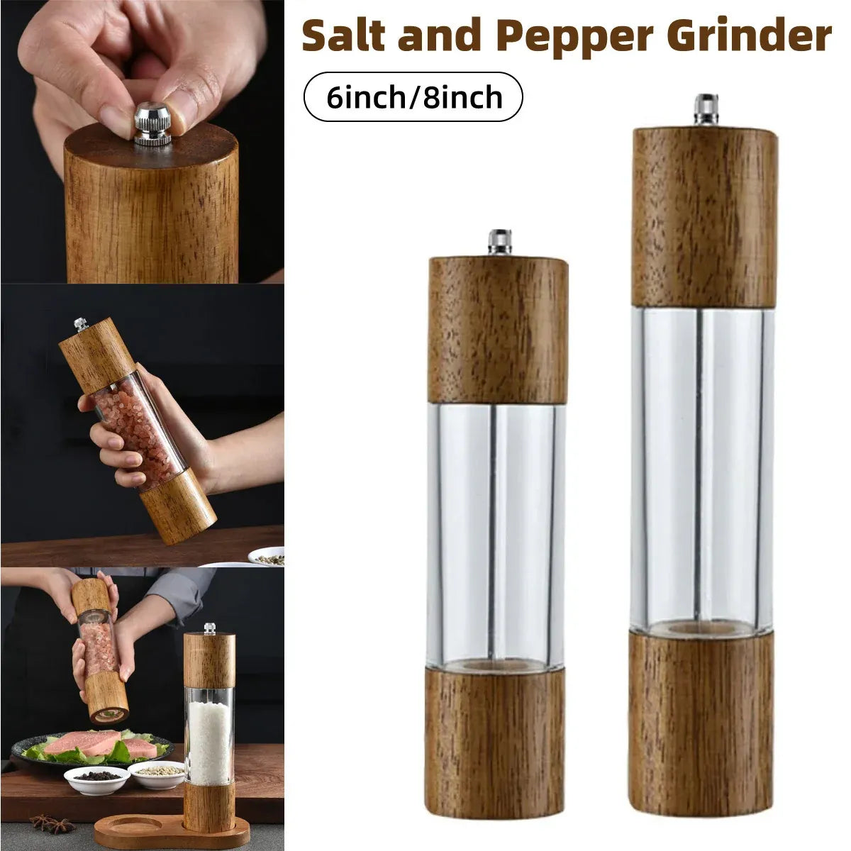 Wooden Salt and Pepper Mill with Adjustable Grind