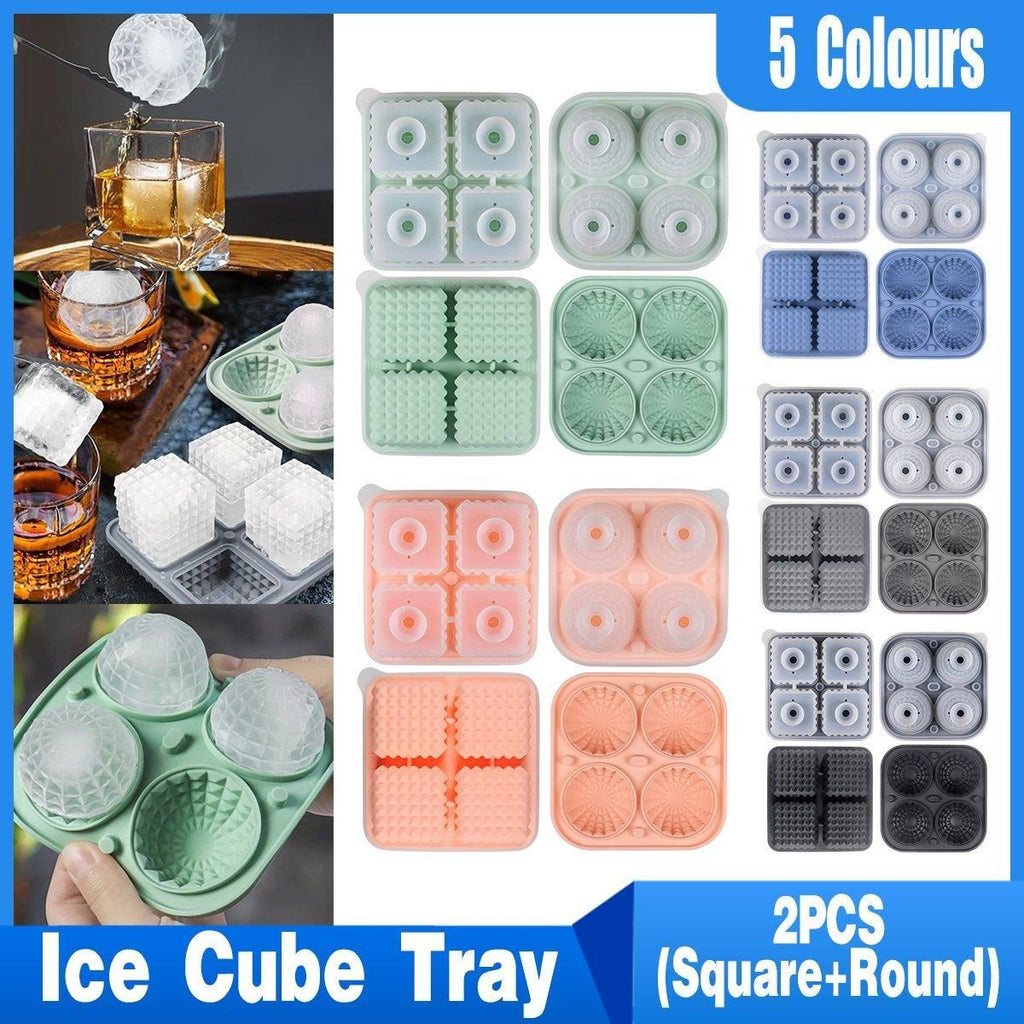 Silicone Ice Cube and Ice Ball Trays, Set of 2