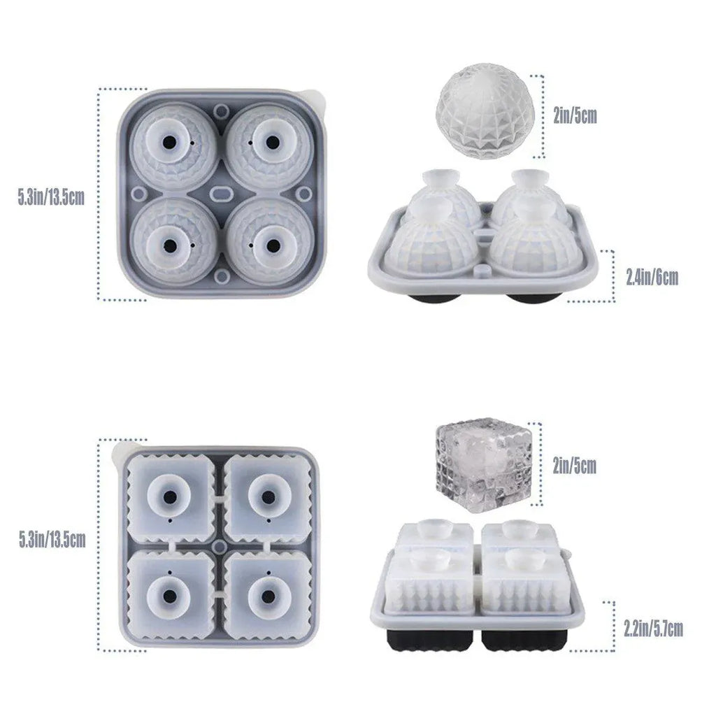 Silicone Ice Cube and Ice Ball Trays, Set of 2