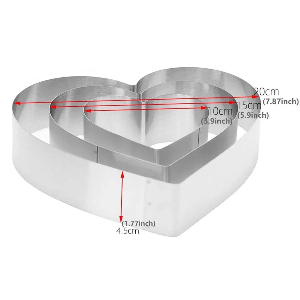 Heart Stainless Steel Cake Rings, 10, 15 and 20 cm, Set of 3