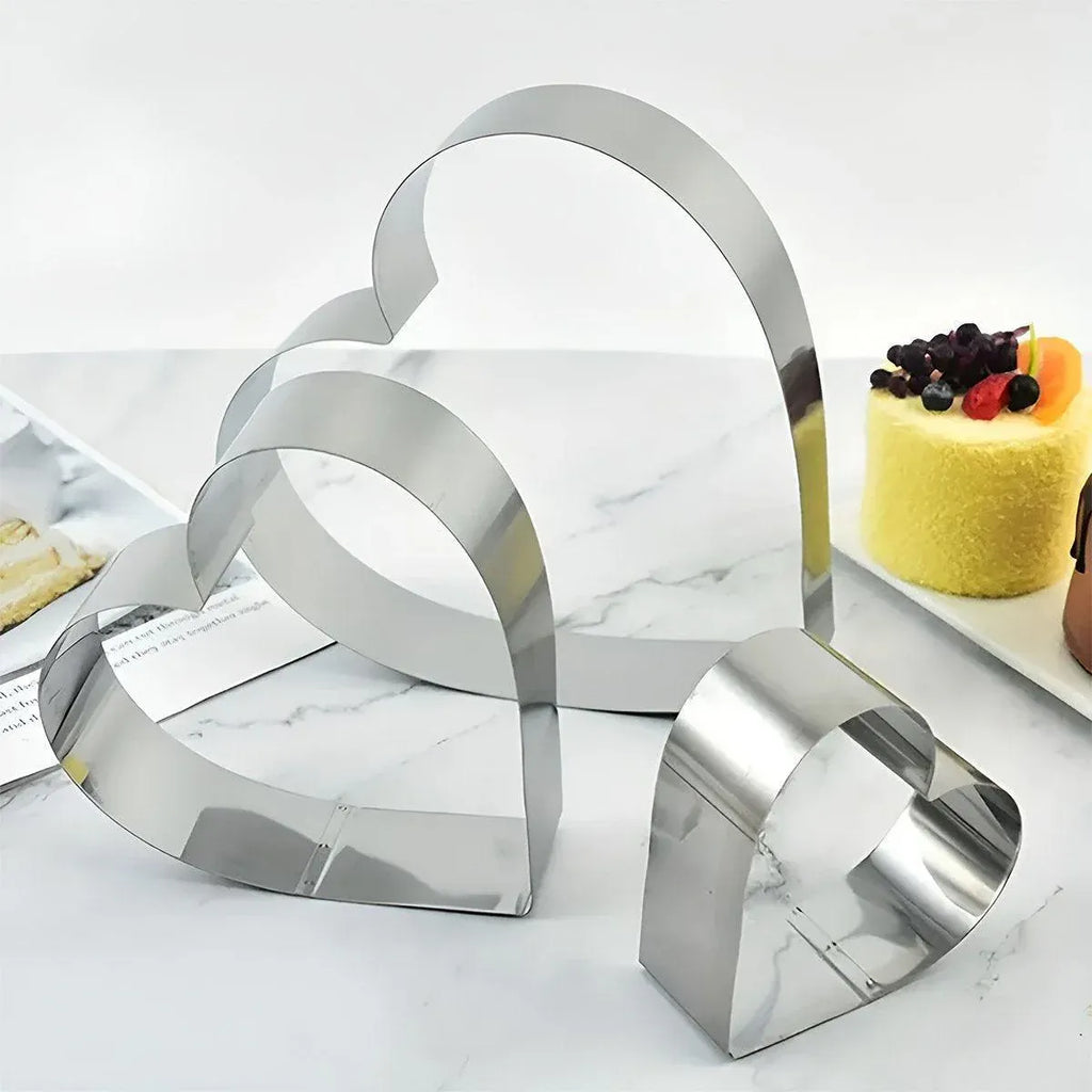 Heart Stainless Steel Cake Rings, 10, 15 and 20 cm, Set of 3