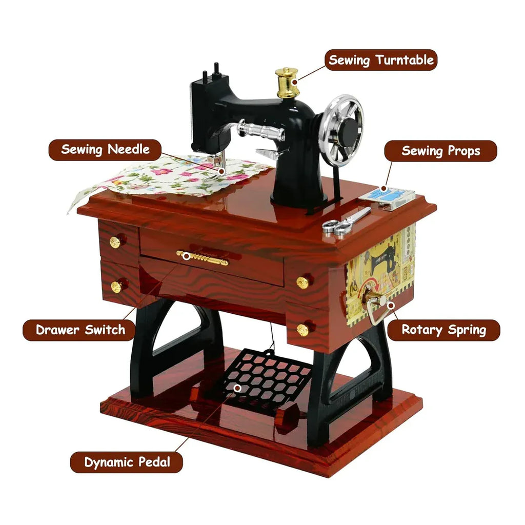 Vintage Music Box Sewing Machine Style Mechanical Birthday Gift Table