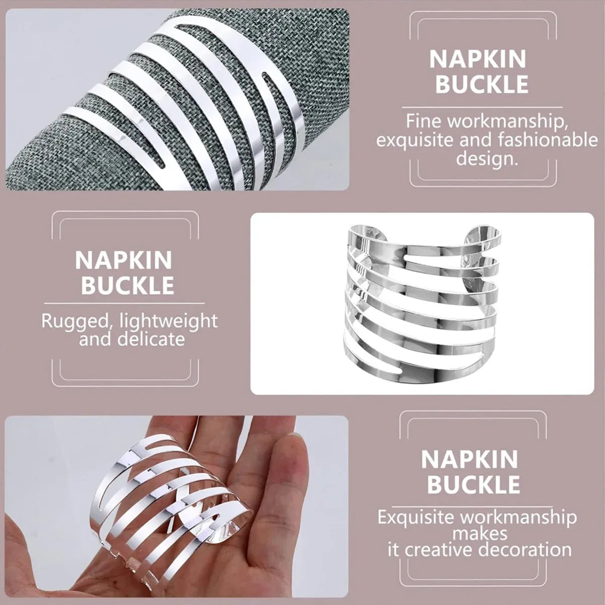 Hollow Rose Metal Napkin Rings, Set of 10