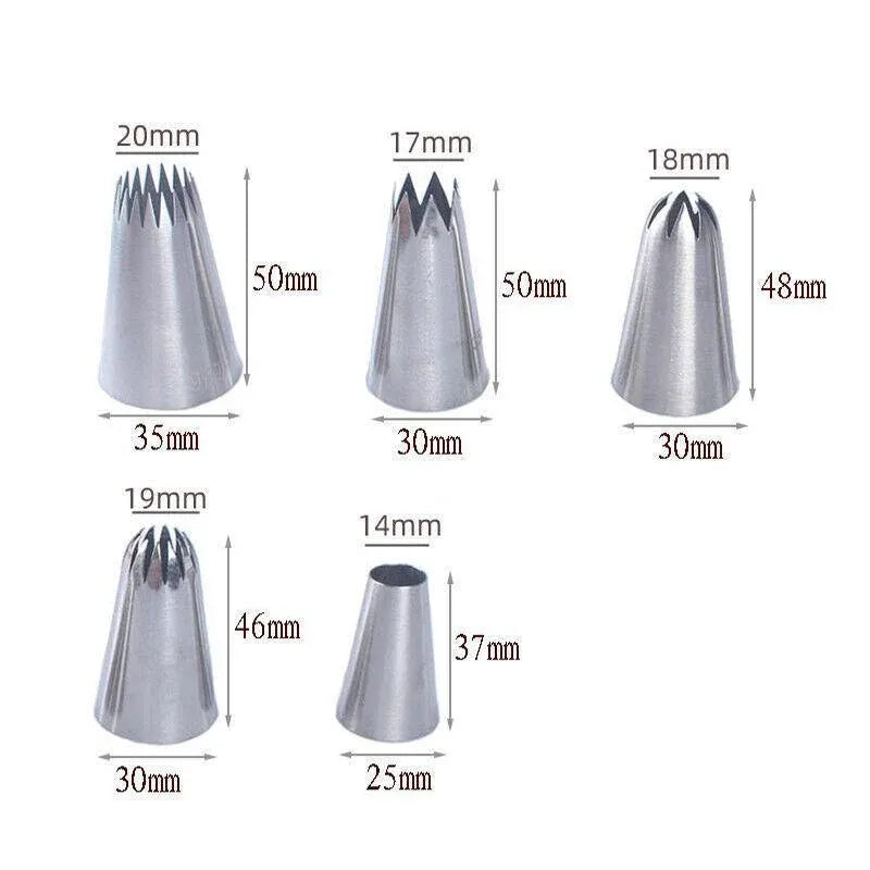 Large Stainless Steel Piping Nozzles, Set of 5