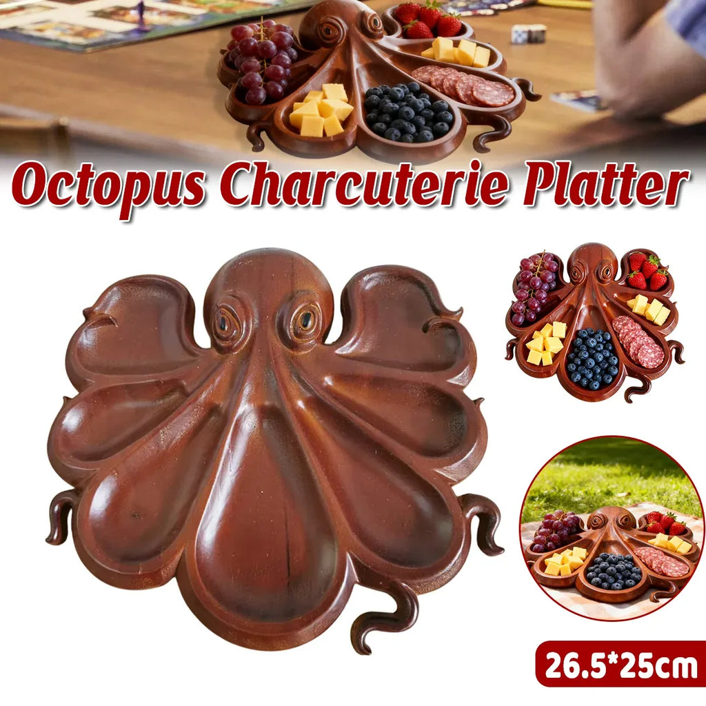 Octopus-Shaped Wooden Serving Board, 26.5 x 25 cm