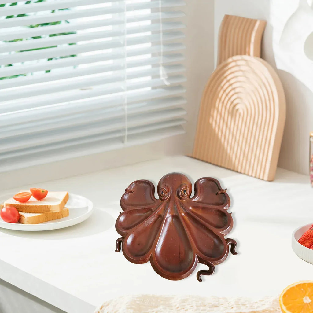 Octopus-Shaped Wooden Serving Board, 26.5 x 25 cm