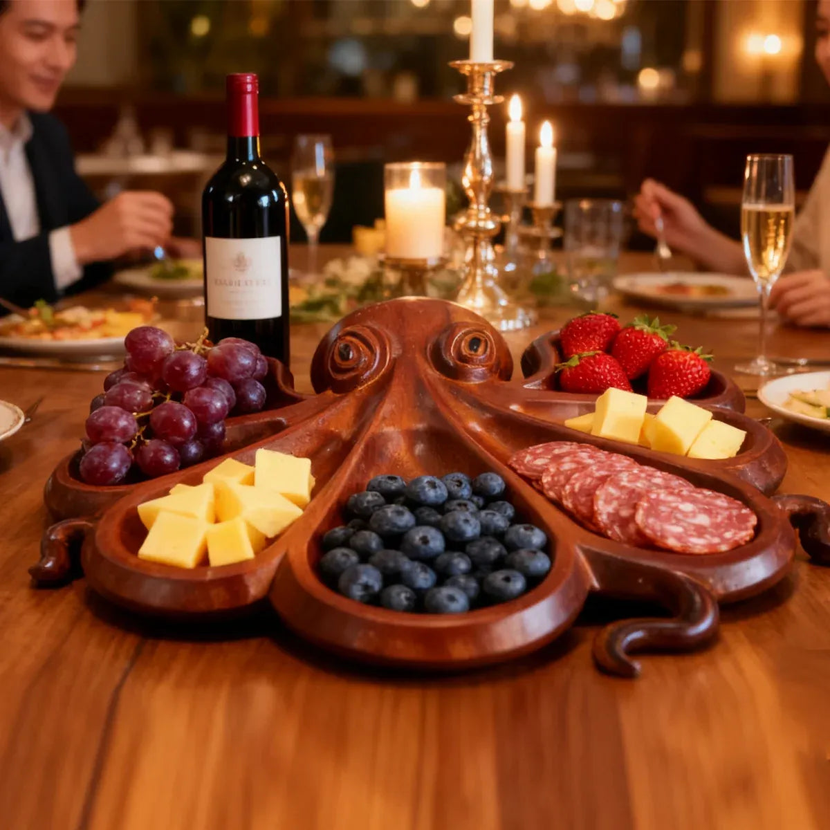 Octopus-Shaped Wooden Serving Board, 26.5 x 25 cm