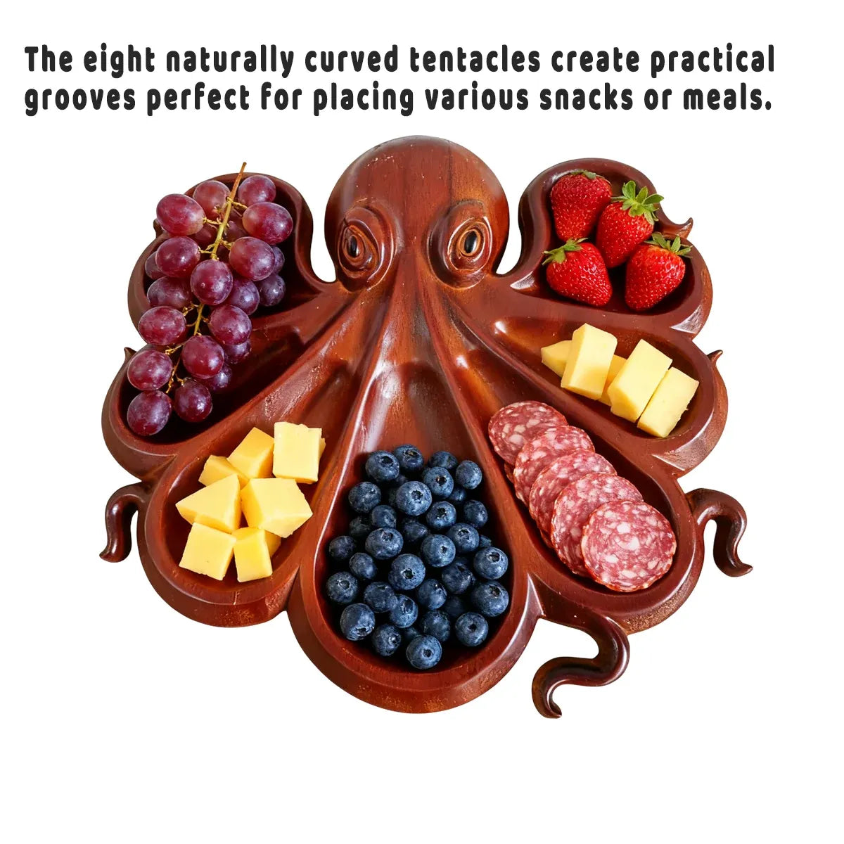Octopus-Shaped Wooden Serving Board, 26.5 x 25 cm