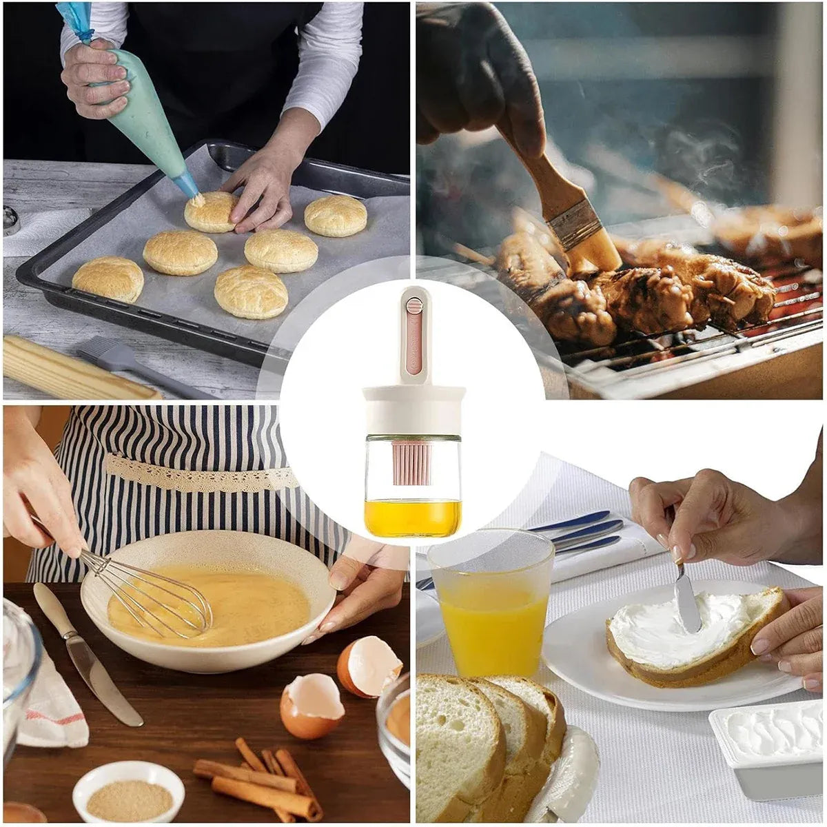 Glass Oil Brush Bottles with Silicone Brush, Set of 2