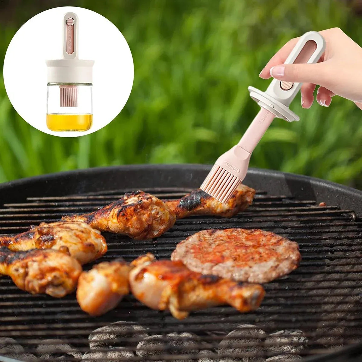 Glass Oil Brush Bottles with Silicone Brush, Set of 2