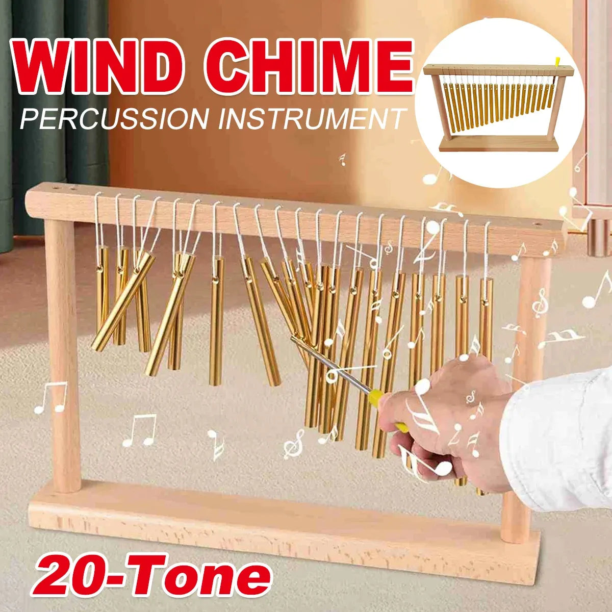 20 Tone Aluminium Chime Instrument with Beech Wood Base