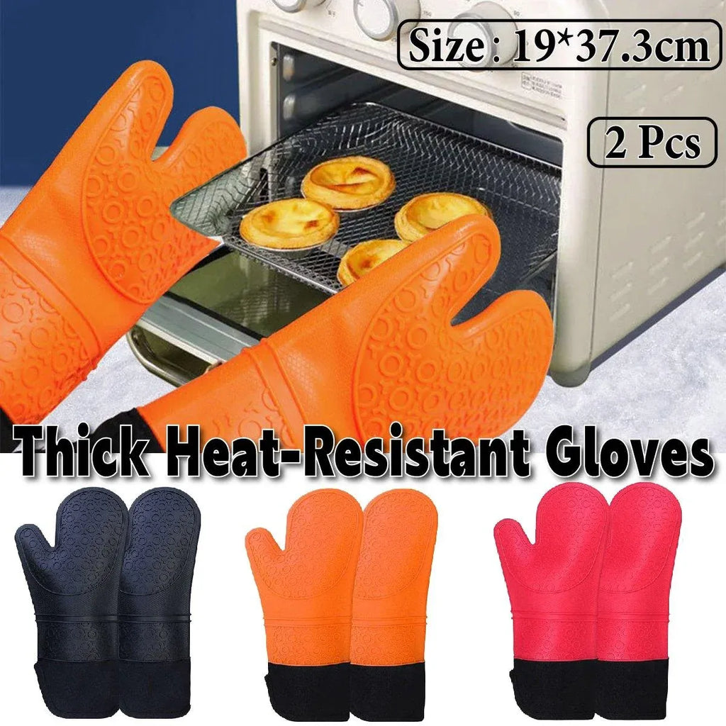 Silicone Oven Mitts with Fabric Lining, Set of 2