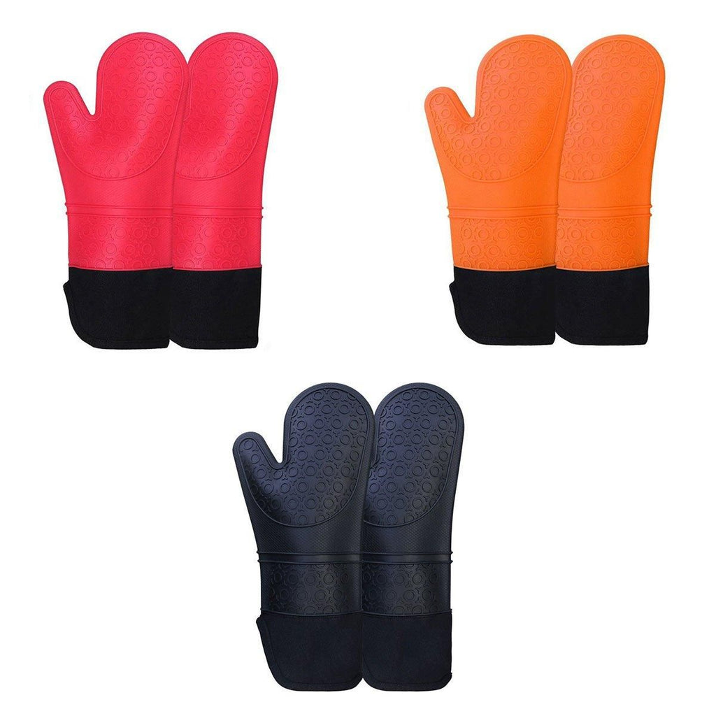 Silicone Oven Mitts with Fabric Lining, Set of 2