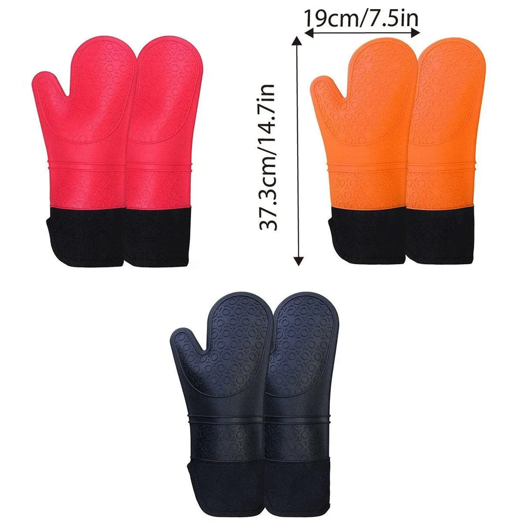 Silicone Oven Mitts with Fabric Lining, Set of 2