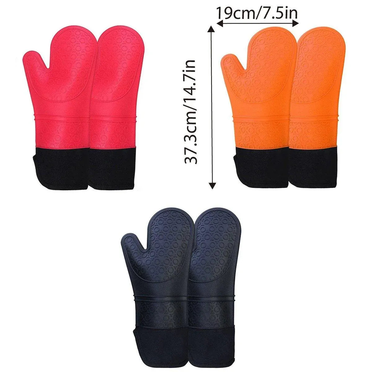Silicone Oven Mitts with Fabric Lining, Set of 2