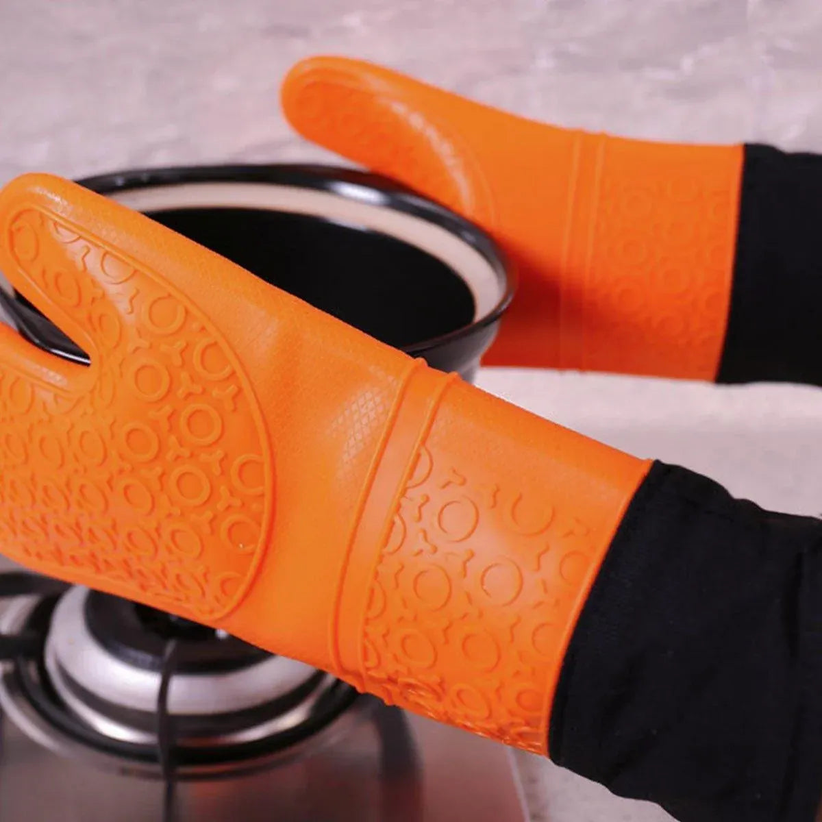 Silicone Oven Mitts with Fabric Lining, Set of 2