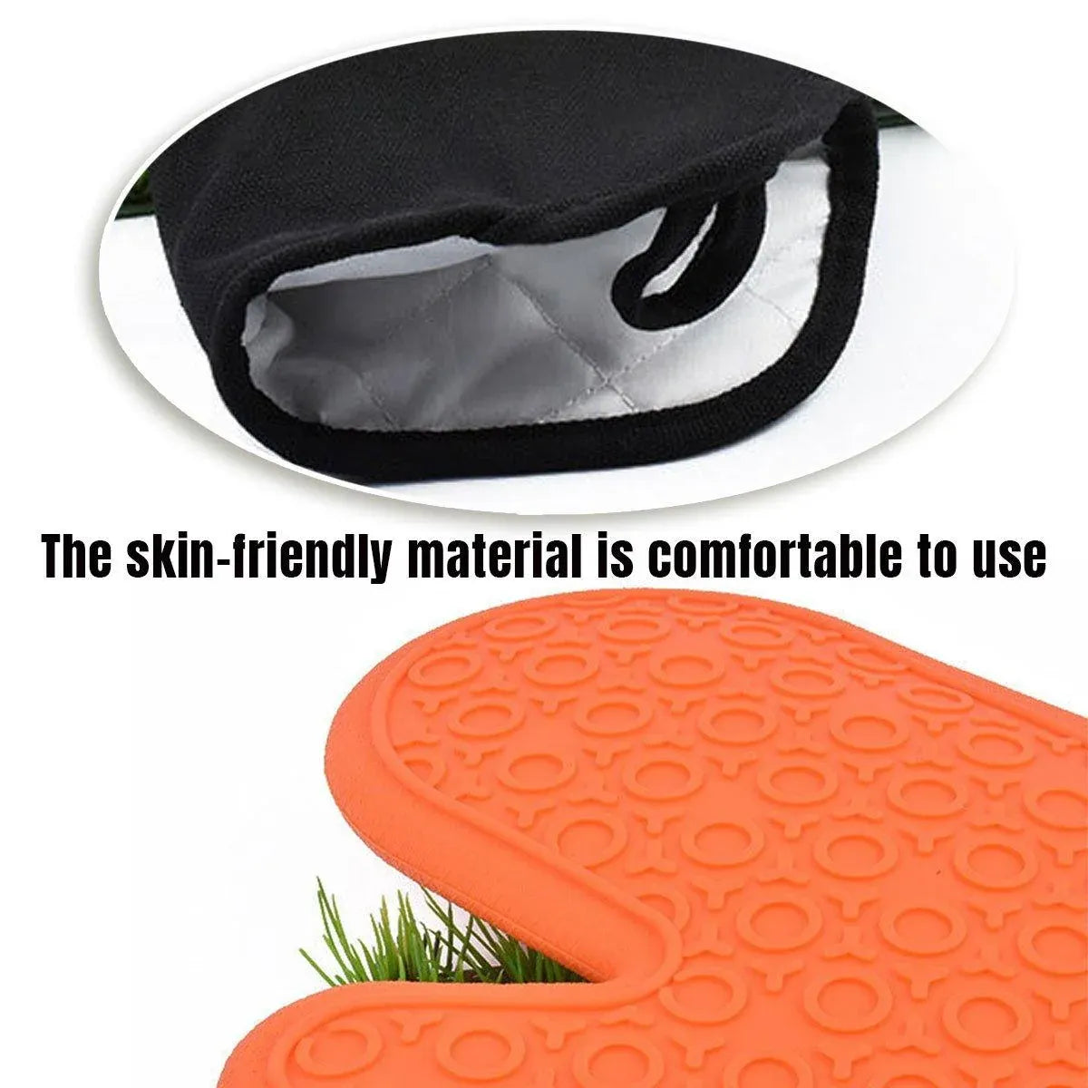 Silicone Oven Mitts with Fabric Lining, Set of 2