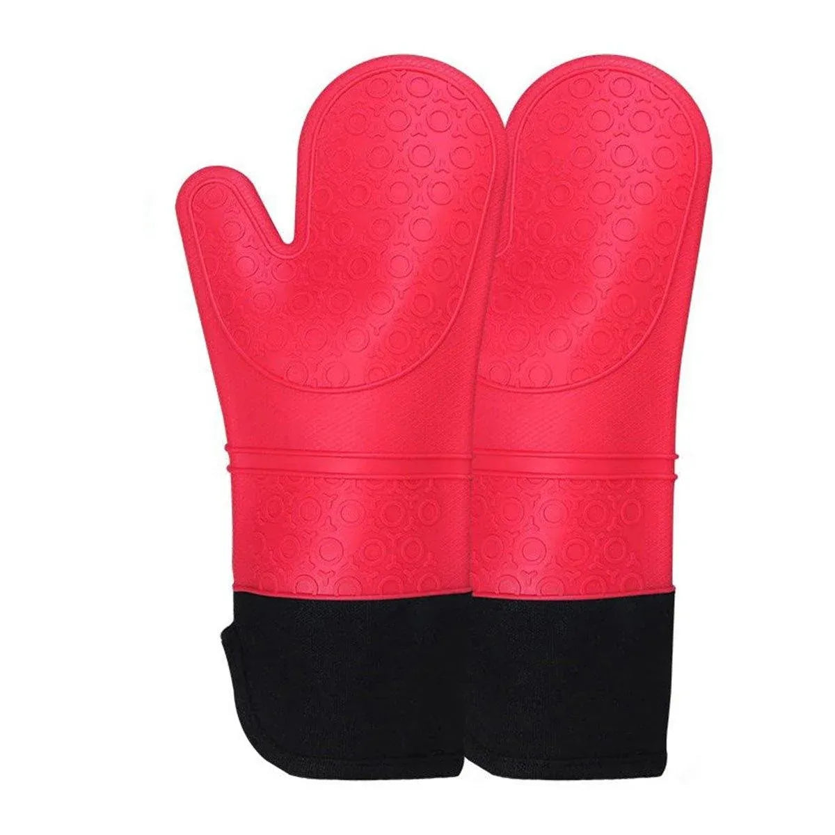 Silicone Oven Mitts with Fabric Lining, Set of 2, Red