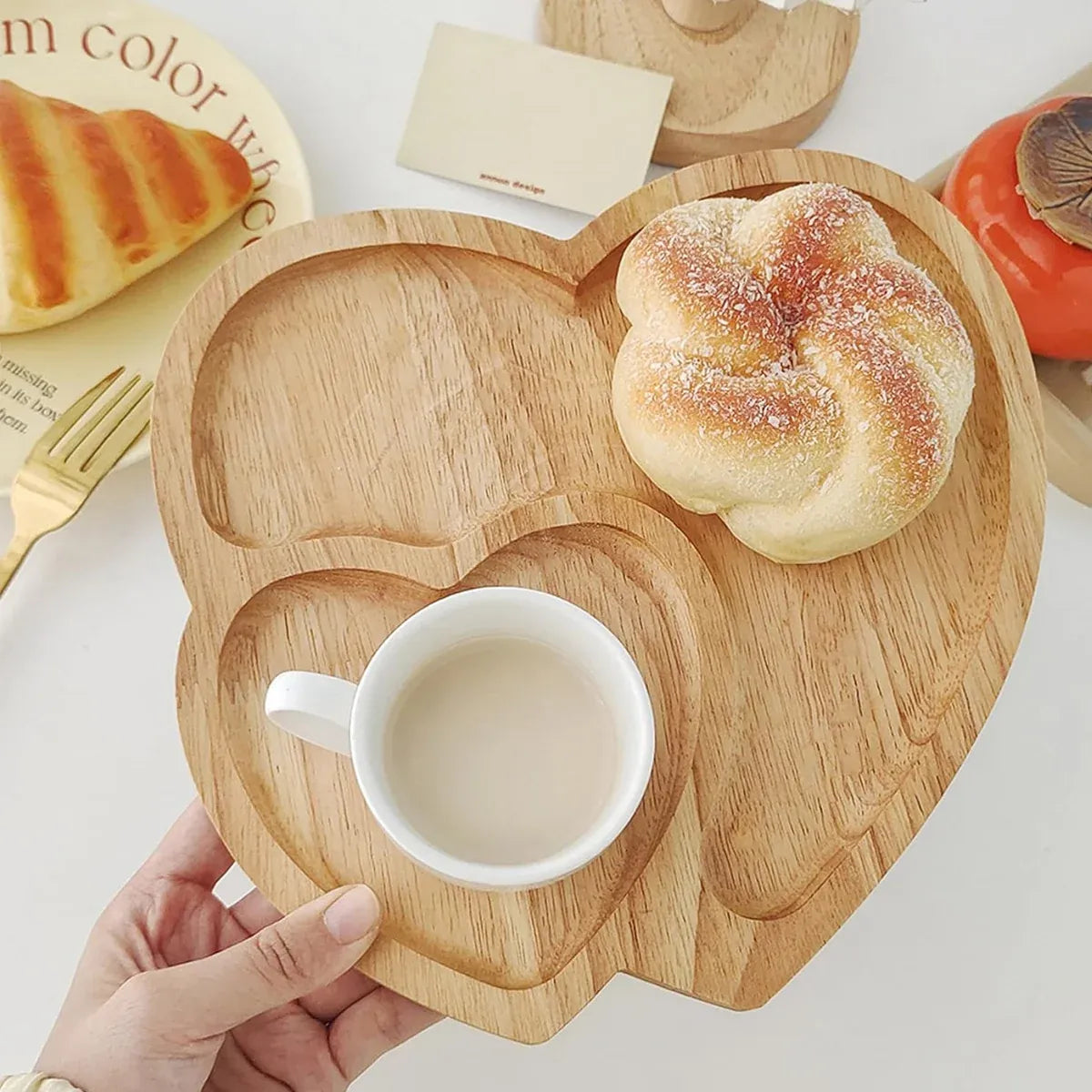 Heart Shaped Rubber Wood Serving Tray, 23 cm