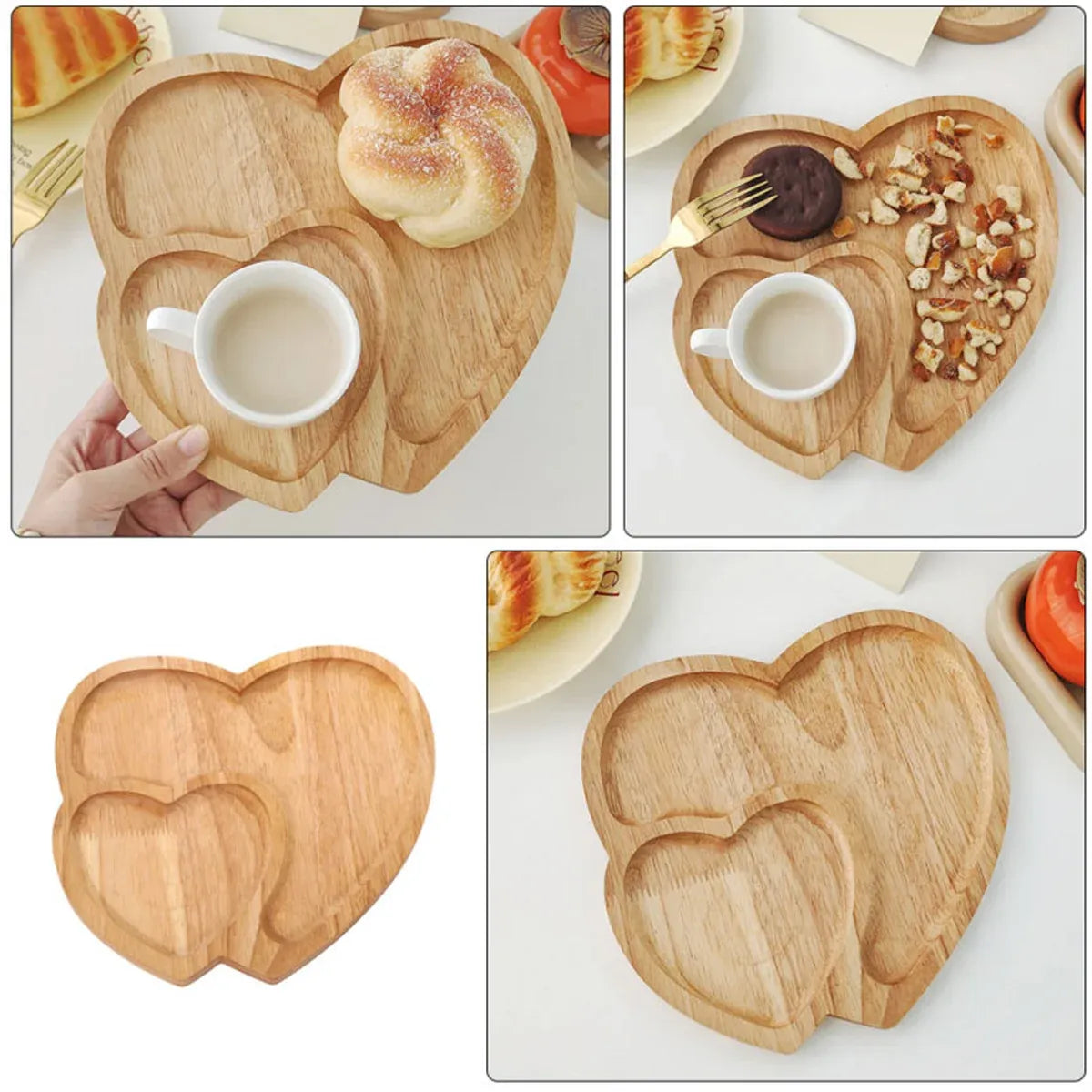 Heart Shaped Rubber Wood Serving Tray, 23 cm