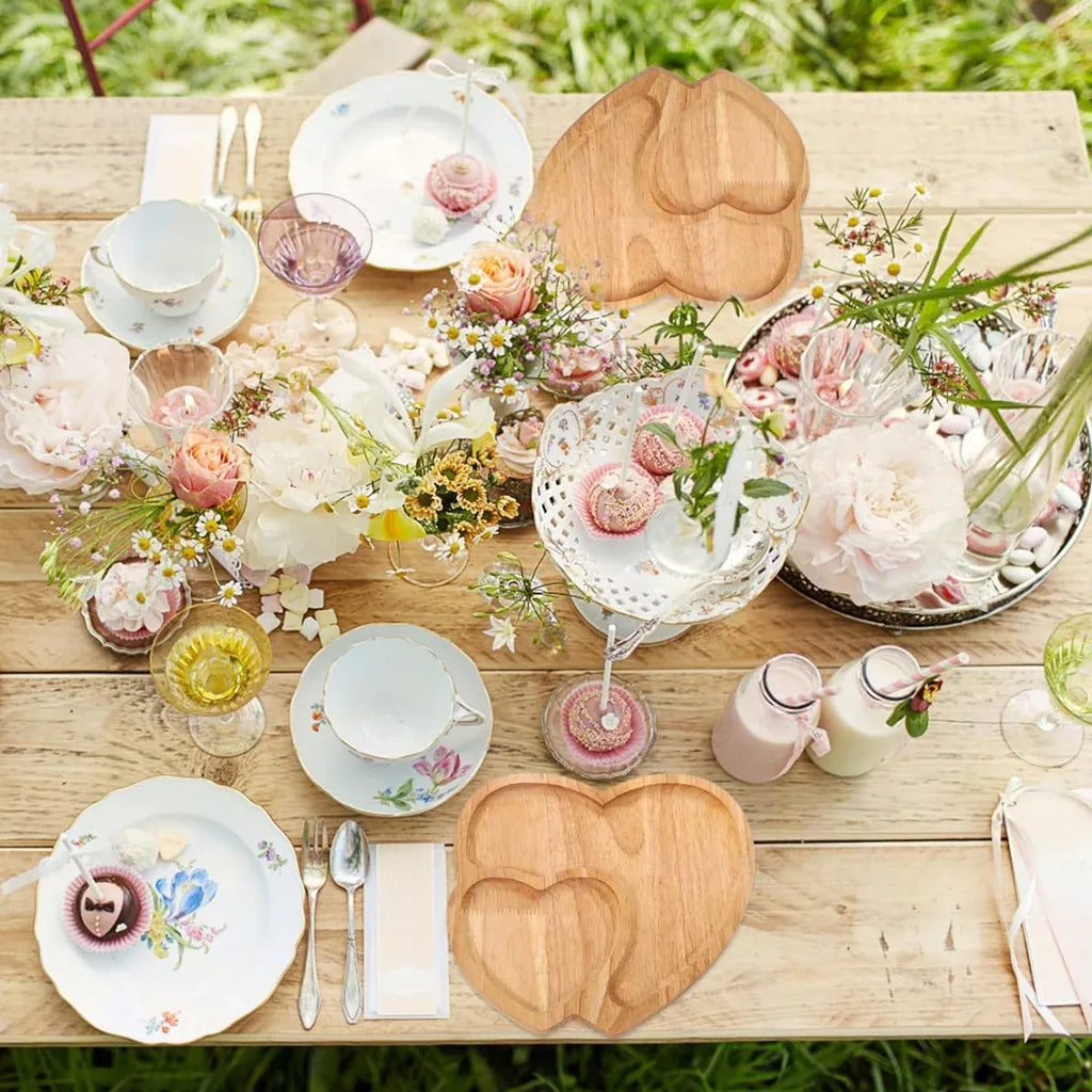 Heart Shaped Rubber Wood Serving Tray, 23 cm