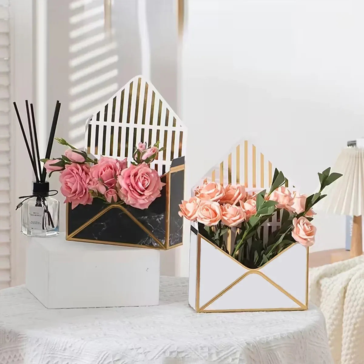 Envelope Flower Box Gift Packaging Floral Display Holder Wedding Retail 8PCS - Black