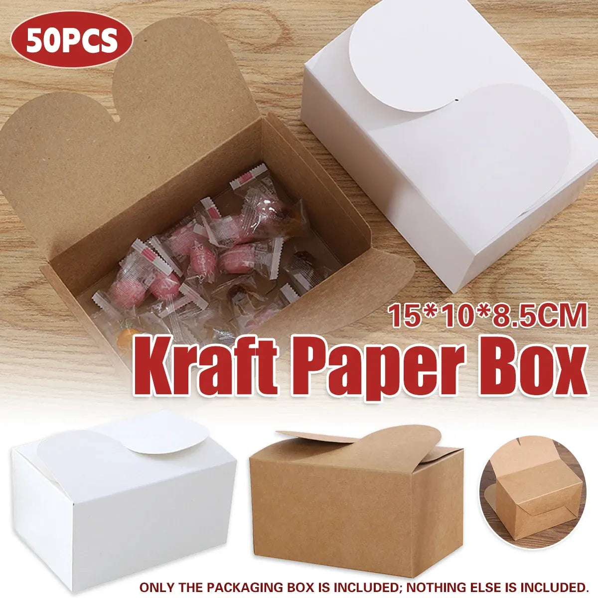 50PCS Foldable Gift Paper Boxes 15x10x8.5cm Khaki White for Party Wedding Use - Khaki