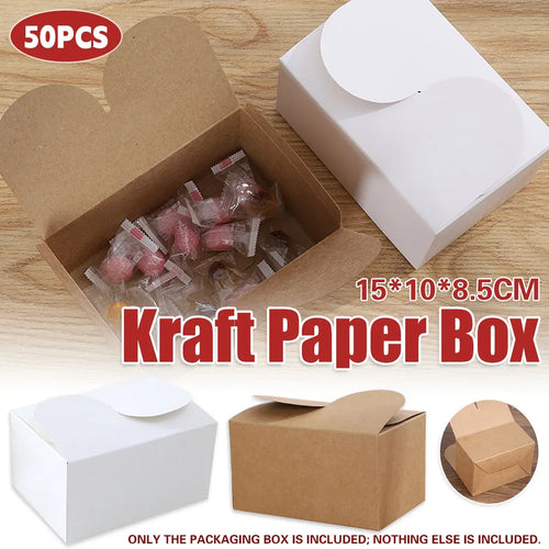 50PCS Foldable Gift Paper Boxes 15x10x8.5cm Khaki White for Party Wedding Use - Khaki