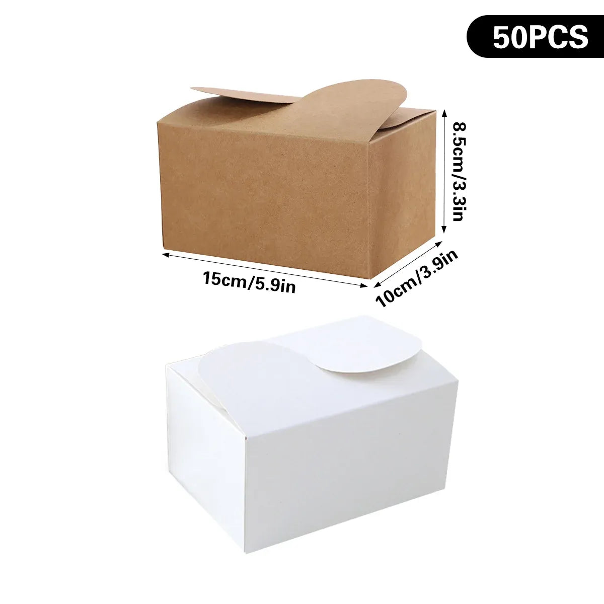 50PCS Foldable Gift Paper Boxes 15x10x8.5cm Khaki White for Party Wedding Use - White