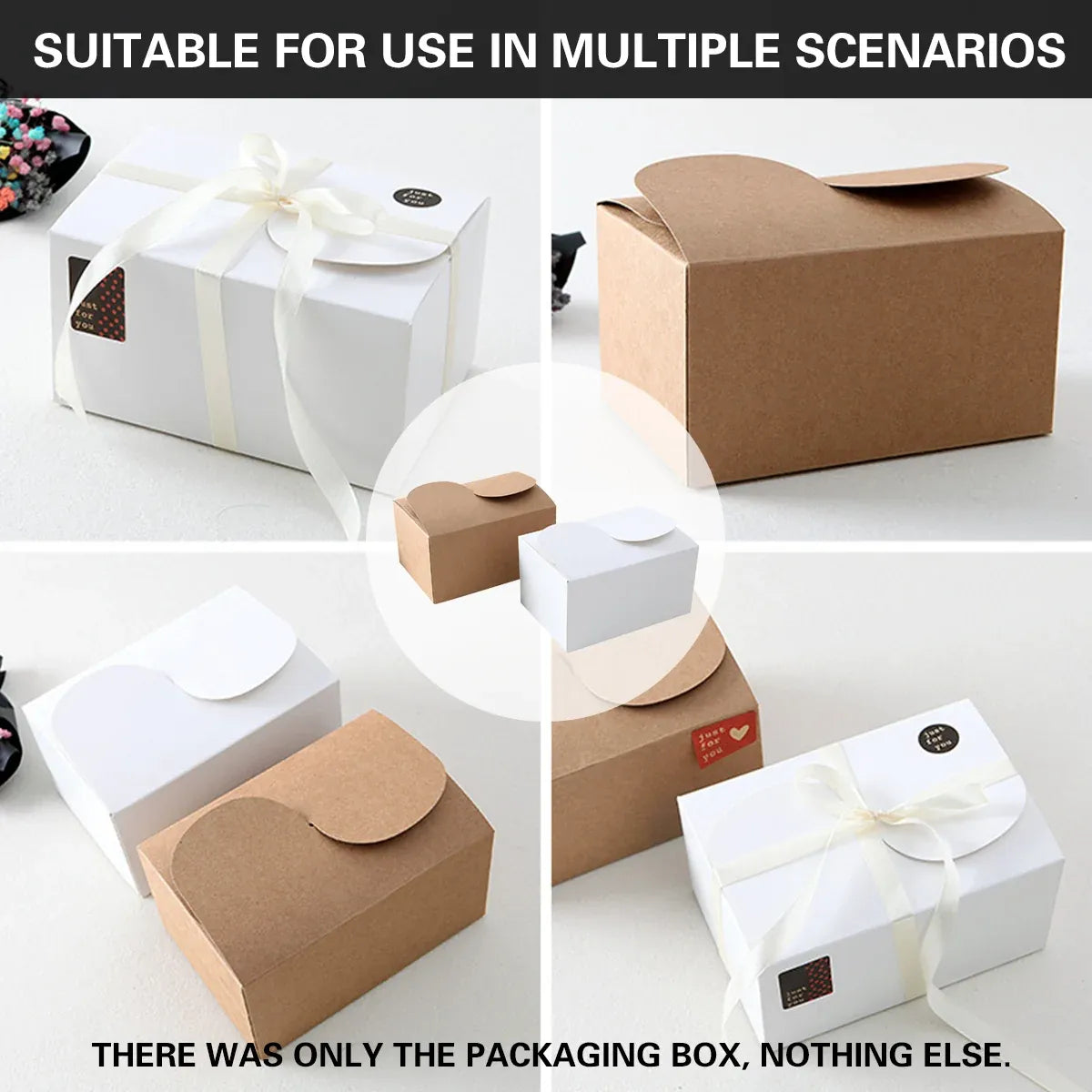 50PCS Foldable Gift Paper Boxes 15x10x8.5cm Khaki White for Party Wedding Use - White