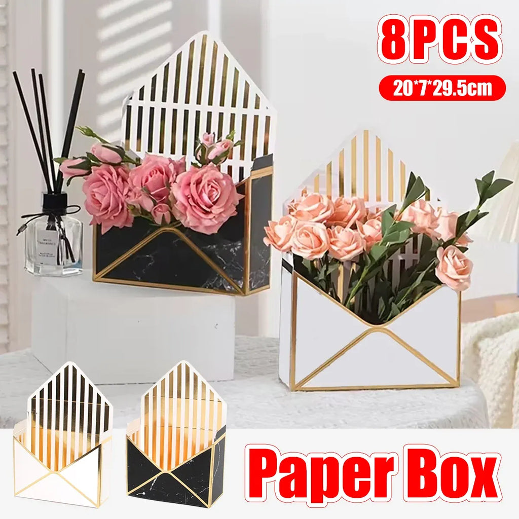 Envelope Flower Box Gift Packaging Floral Display Holder Wedding Retail 8PCS - White