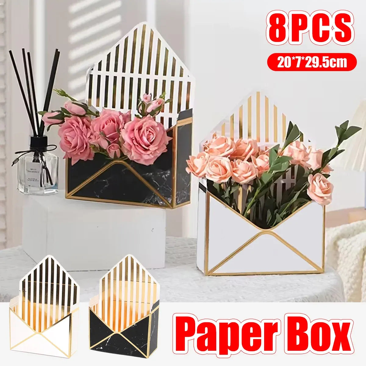 Envelope Flower Box Gift Packaging Floral Display Holder Wedding Retail 8PCS - White