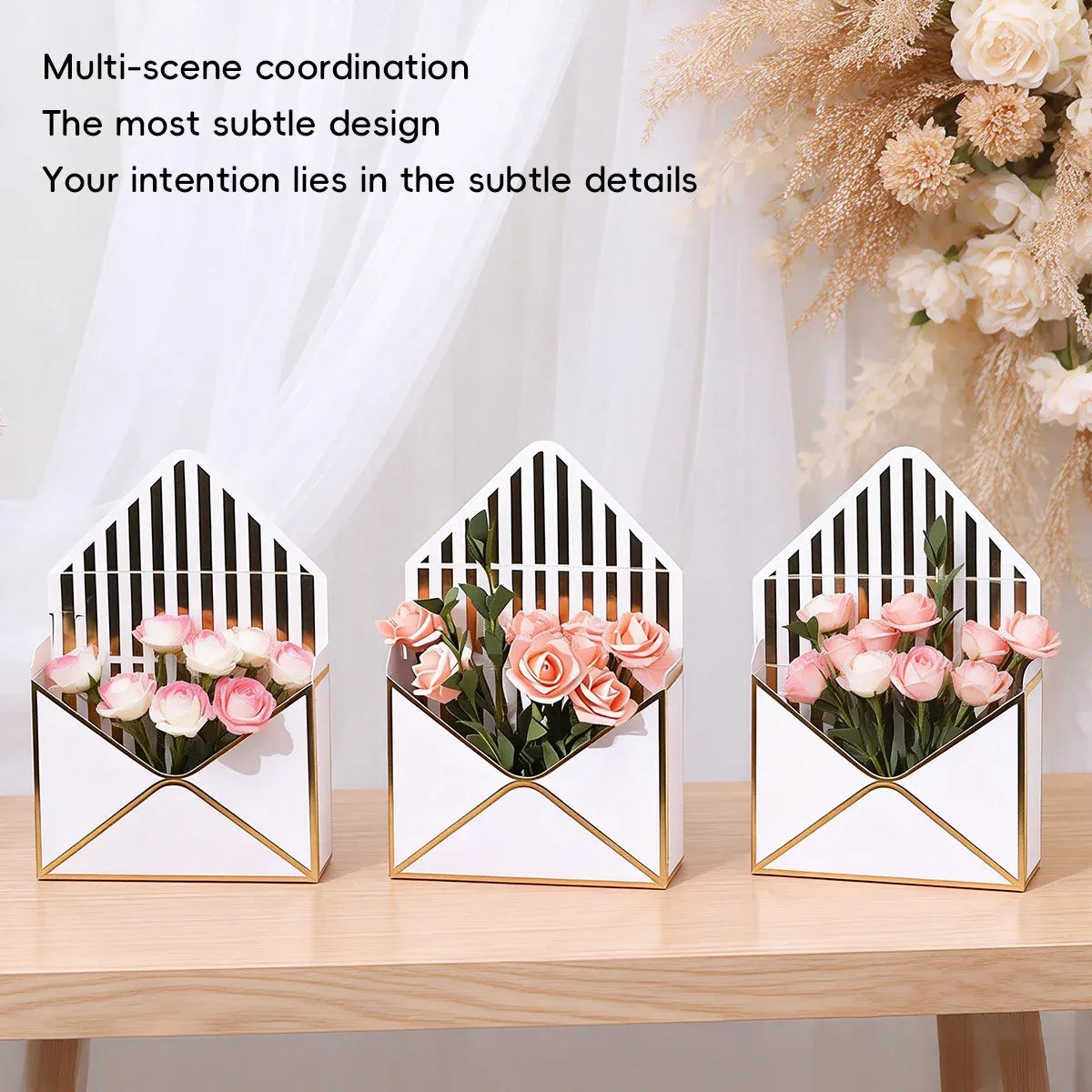 Envelope Flower Box Gift Packaging Floral Display Holder Wedding Retail 8PCS - White