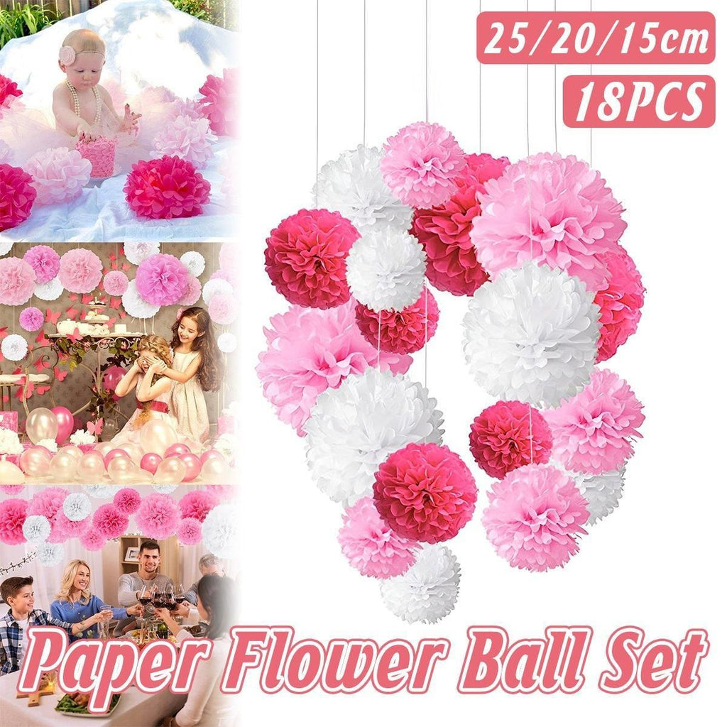Pink Tissue Paper Hanging Flower Balls, 18 Pack