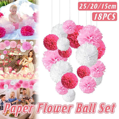 Pink Tissue Paper Hanging Flower Balls, 18 Pack