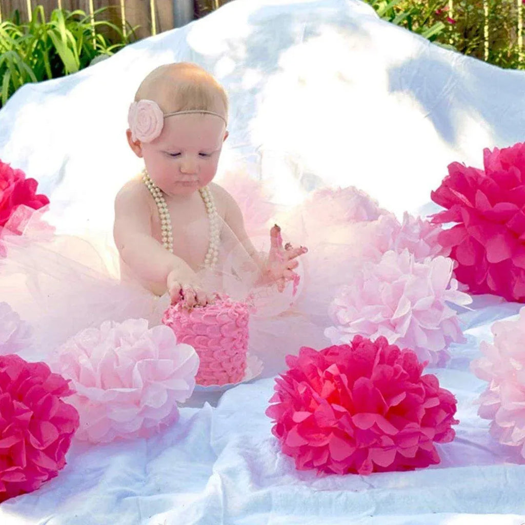 Pink Tissue Paper Hanging Flower Balls, 18 Pack