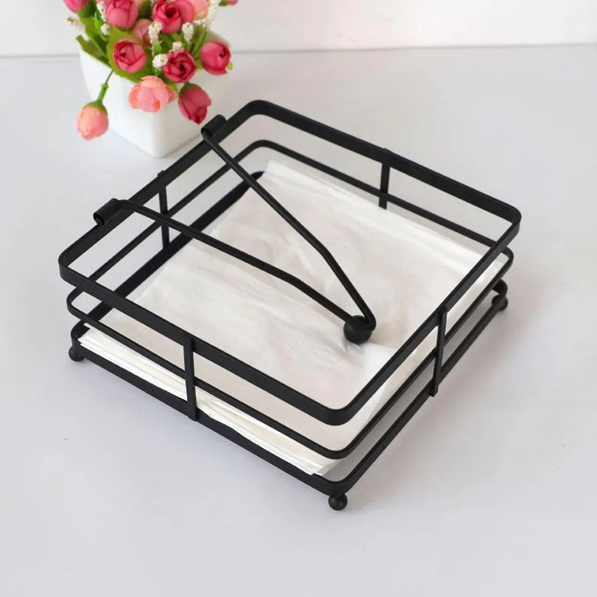 Black Wrought Iron Square Napkin Holders, Set of 2