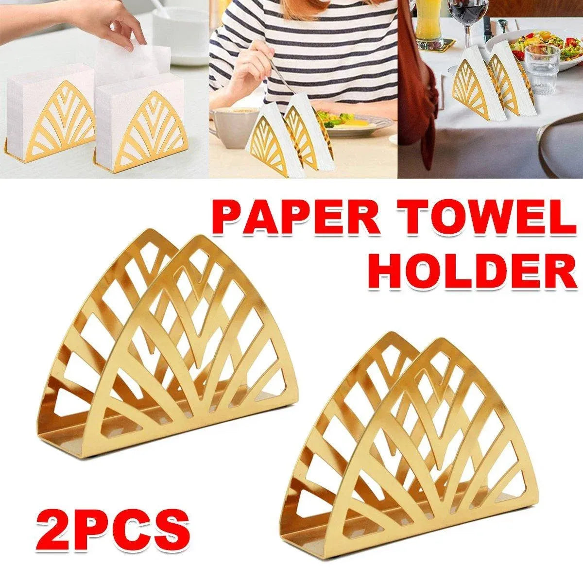 Gold Stainless Steel Hollow Napkin Holders, Set of 2