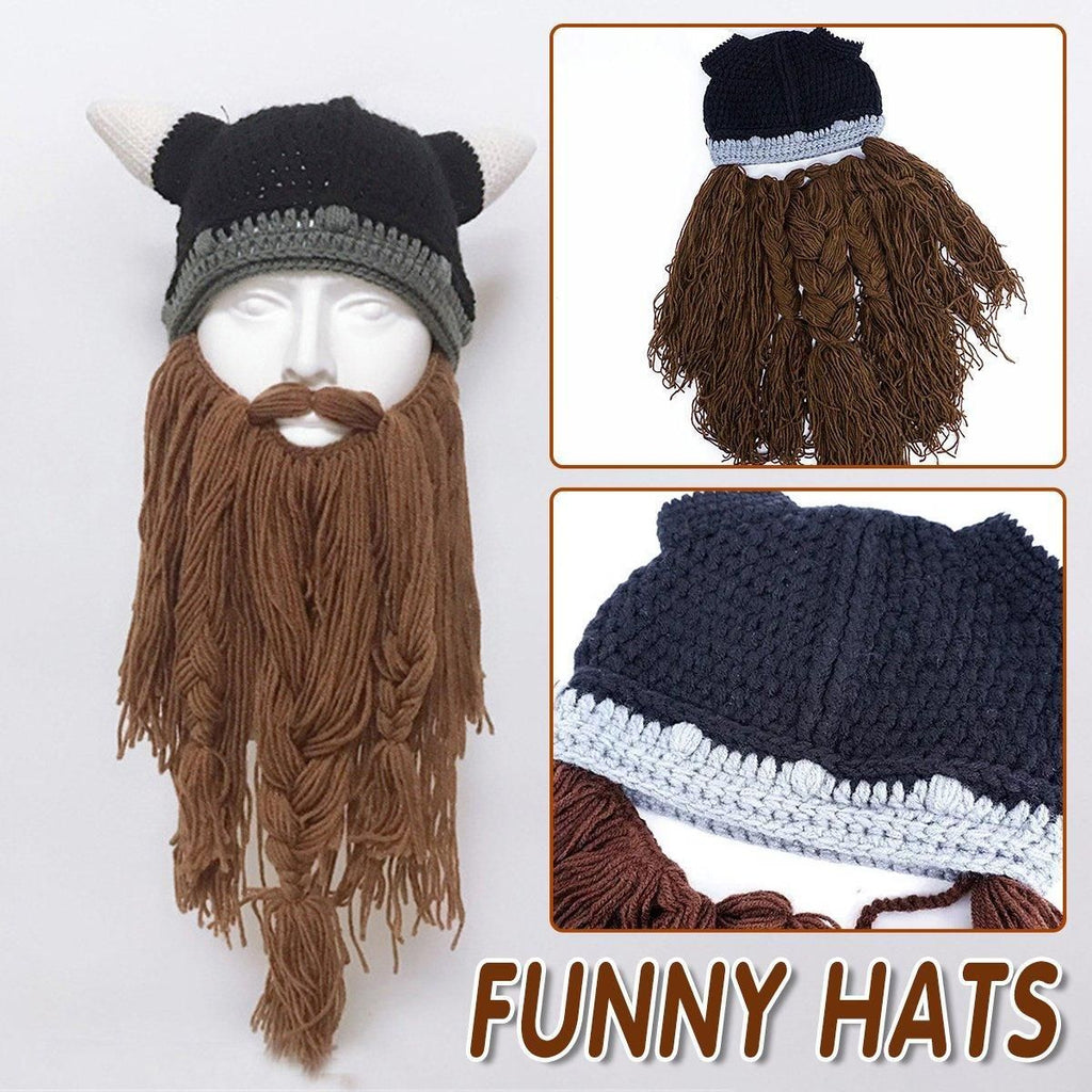 Knitted Viking Beard Beanie with Horns