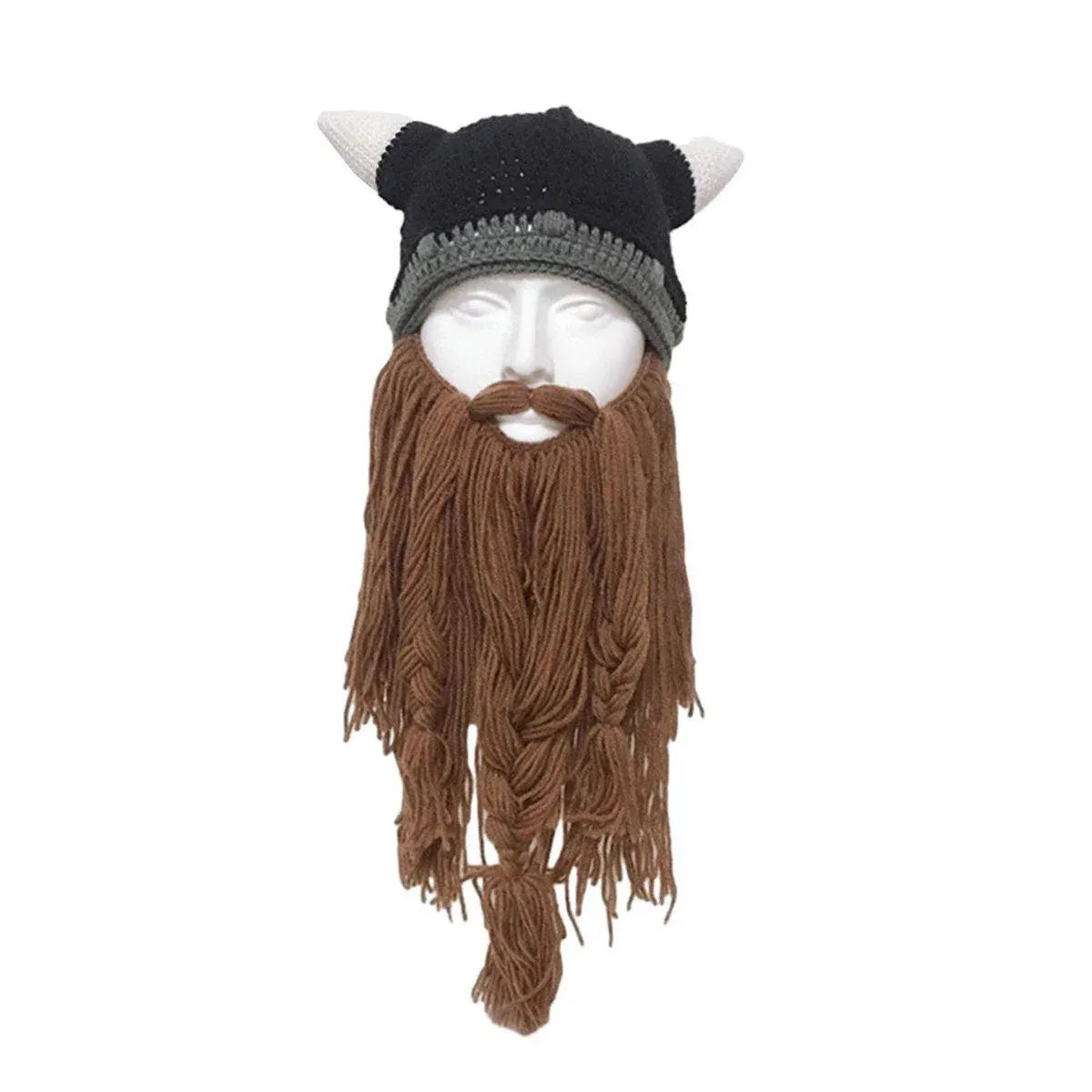 Knitted Viking Beard Beanie with Horns