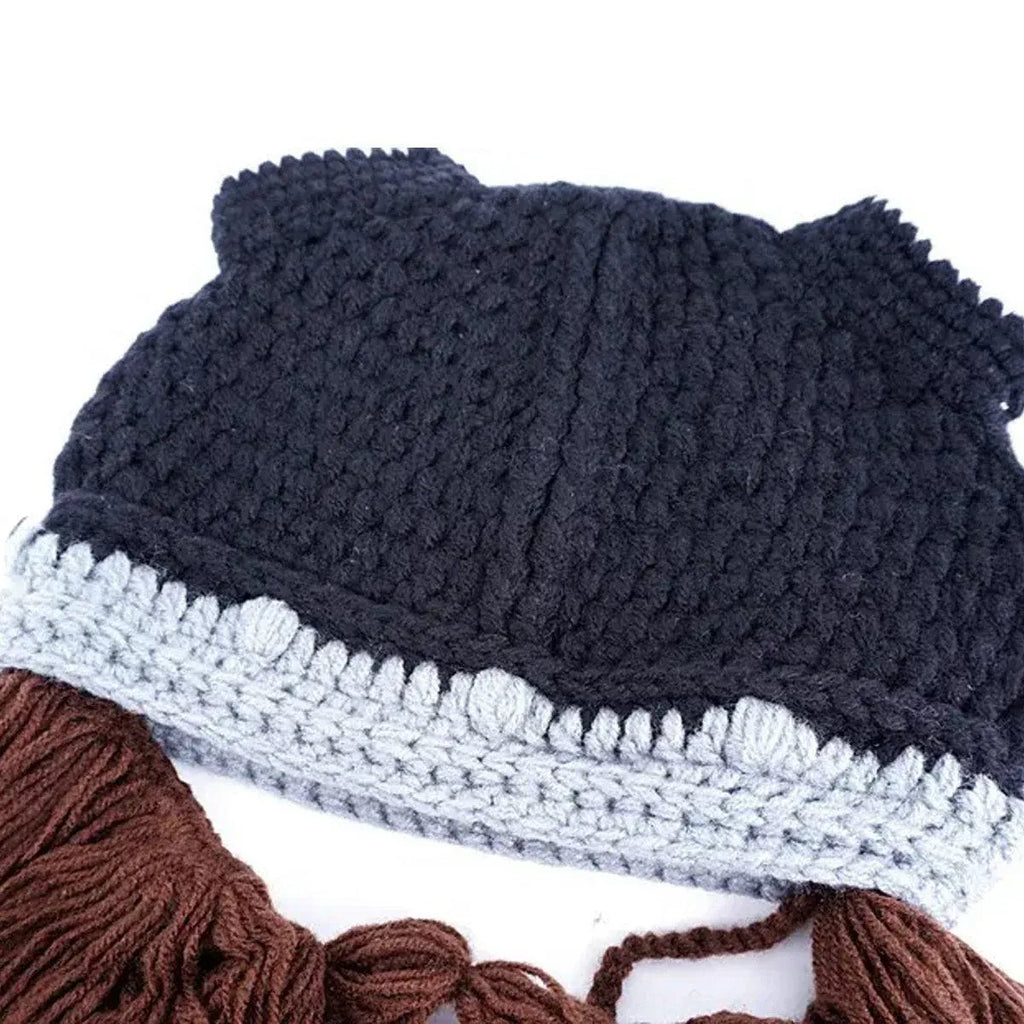 Knitted Viking Beard Beanie with Horns