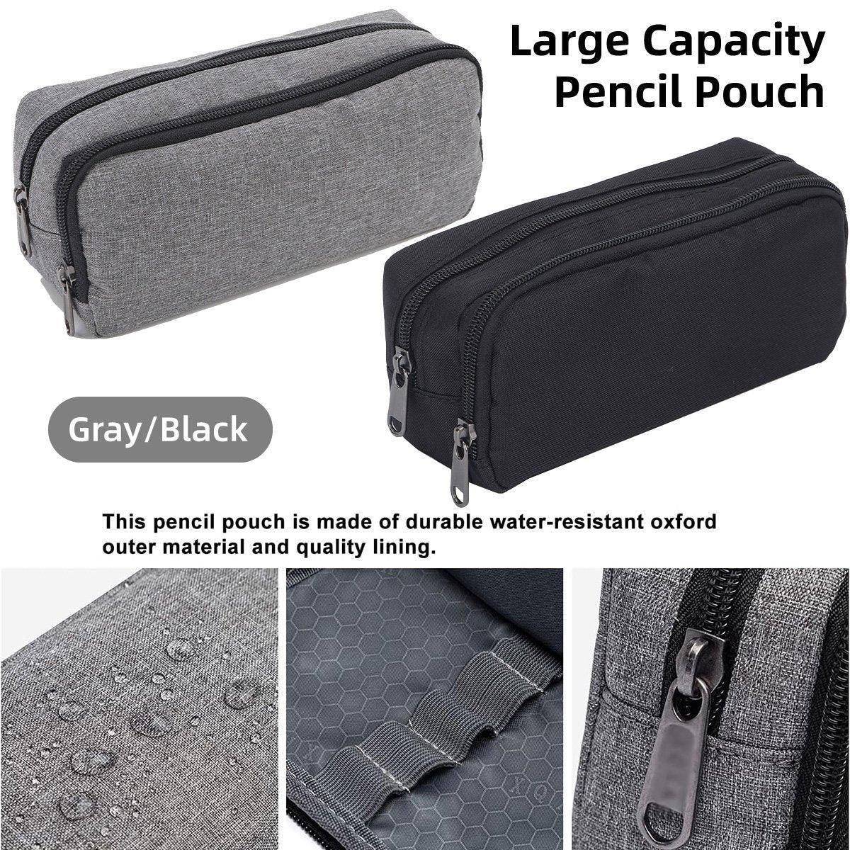 Double Layer Oxford Fabric Pencil Case, Black, 21 x 10 x 7 cm