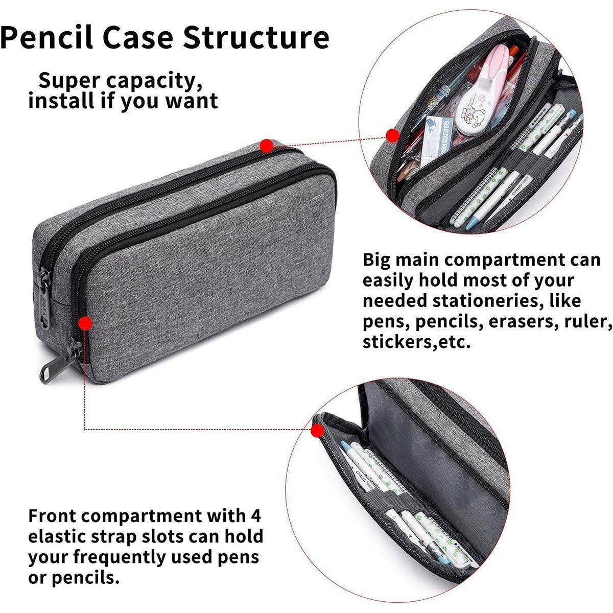 Double Layer Oxford Fabric Pencil Case, Black, 21 x 10 x 7 cm