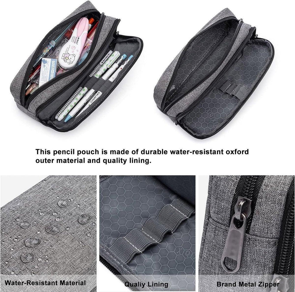 Double Layer Oxford Fabric Pencil Case, Black, 21 x 10 x 7 cm
