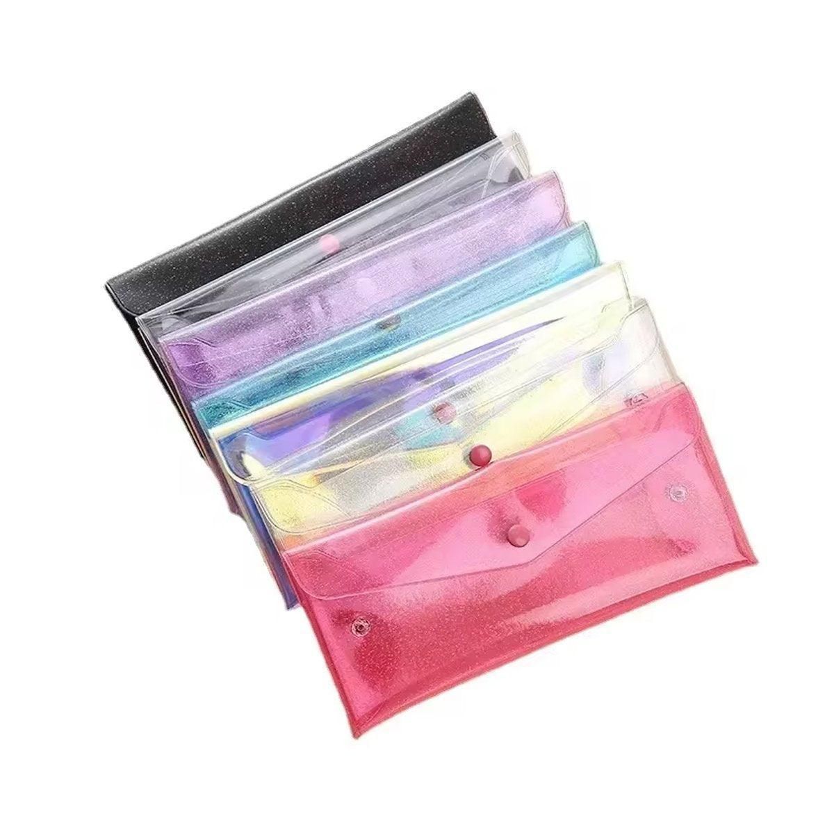 Clear PVC Pencil Pouches with Snap Button, 7 Pack